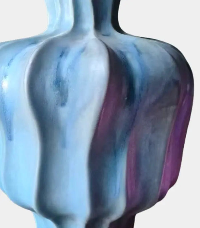 Pauline Ceramic Vase – Sculptural Fluted Design 30 cm Blue