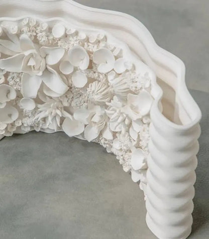 Handcrafted Curved Floral Relief Ceramic Vase – Botanical Sculpture 27 cm (10.63 in)