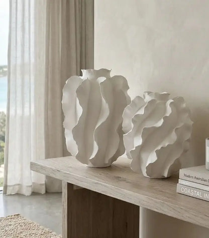 The Cascade Sculptural Ceramic Vase White Handcrafted Large