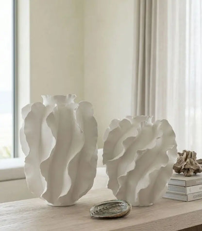 The Cascade Sculptural Ceramic Vase White Handcrafted Large