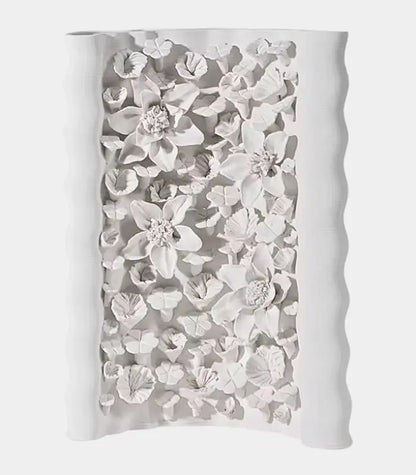 Floral Relief Ceramic Vase – Handcrafted Botanical Sculpture White