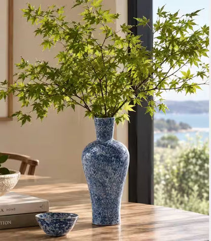 Celestine Hand-Painted Porcelain Vase | Blue Marbled Ceramic Decor 38 cm / 15 in