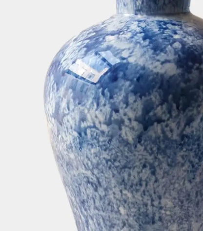 Celestine Hand-Painted Porcelain Vase | Blue Marbled Ceramic Decor 38 cm / 15 in