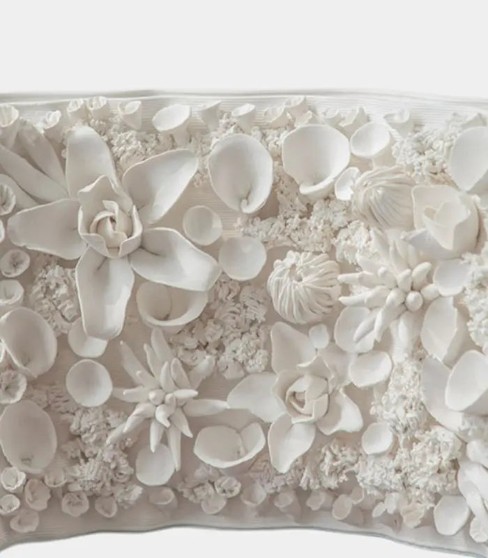 Handcrafted Curved Floral Relief Ceramic Vase – Botanical Sculpture 27 cm (10.63 in)