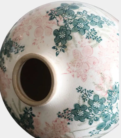 Solène Handcrafted Crackle-Glaze Porcelain Vase – Vintage Floral Ginger Jar, Pink & Green 23 cm (9.1 in)