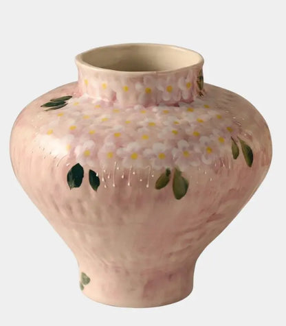 Camille Hand-Painted Ceramic Vase – Pink Daisy Floral, 2 Styles