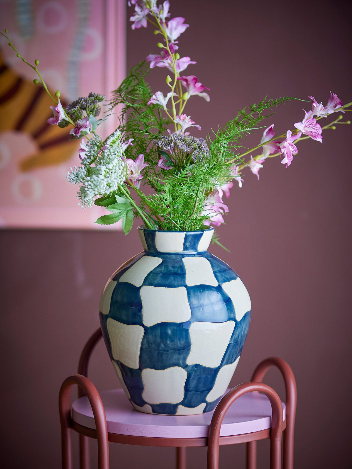 Check Stoneware Vase, blue (last 1)