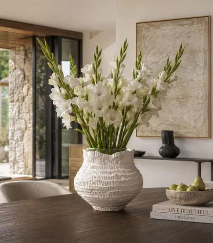 Solvei Ceramic Vase Hand-Cut Textured Pattern Off-White Sculptural Planter 31.5 cm / 12.4 in
