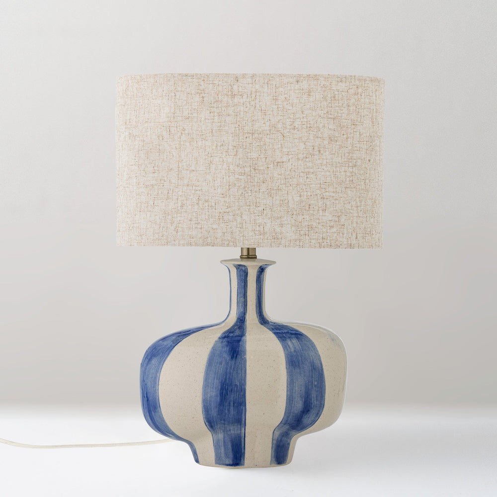 Alida hand-painted stoneware table lamp, blue stripe