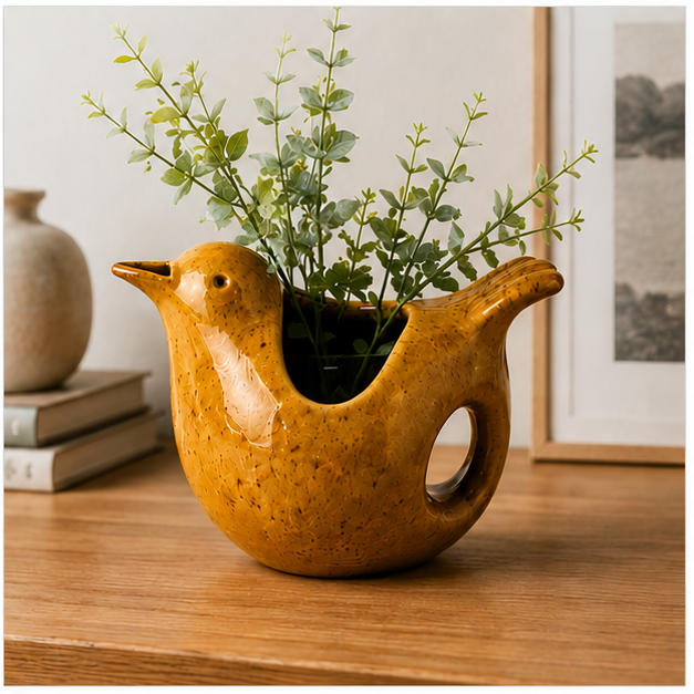 Speckled Bird-Shaped Ceramic Vase