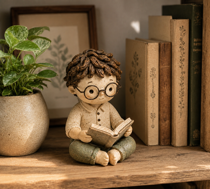 Ceramic Boy Reading Book Figurine