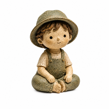 Ceramic Boy in Overalls Figurine