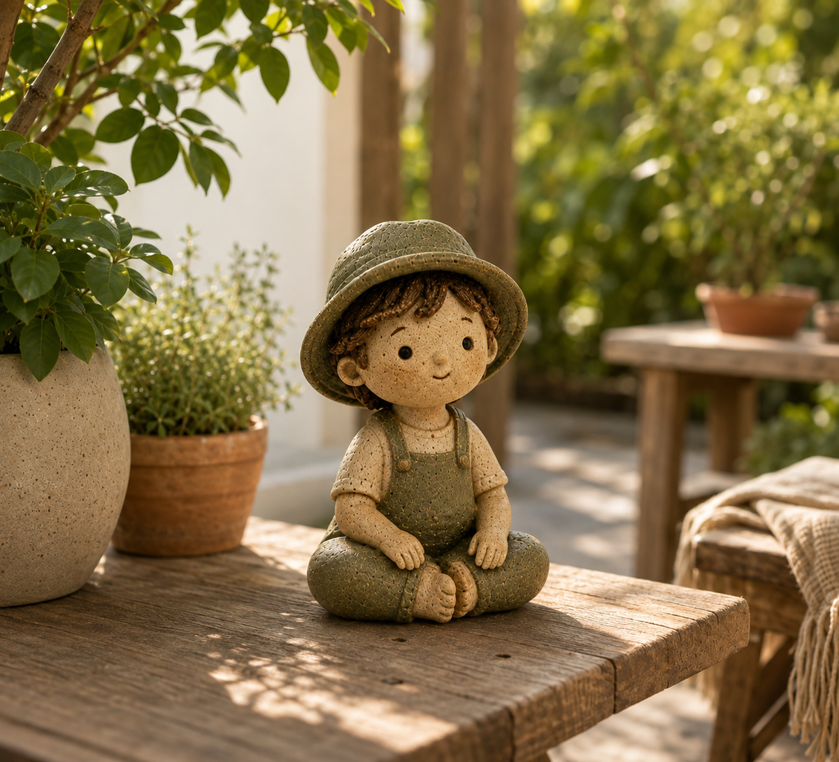 Ceramic Boy in Overalls Figurine