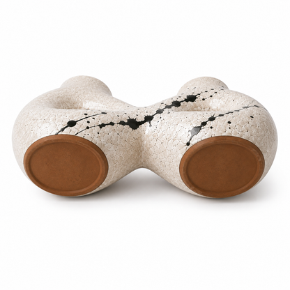 Cream Double-Neck Infinity Vase with Black Splatter