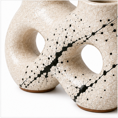 Cream Double-Neck Infinity Vase with Black Splatter