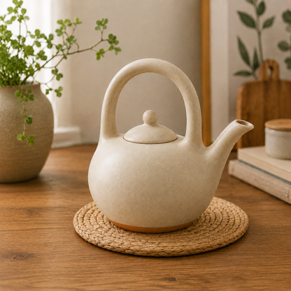 Cream Speckled Ceramic Teapot with Loop Handle