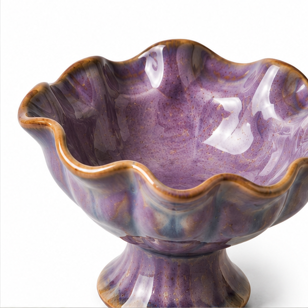 Scalloped Ceramic Pedestal Bowl