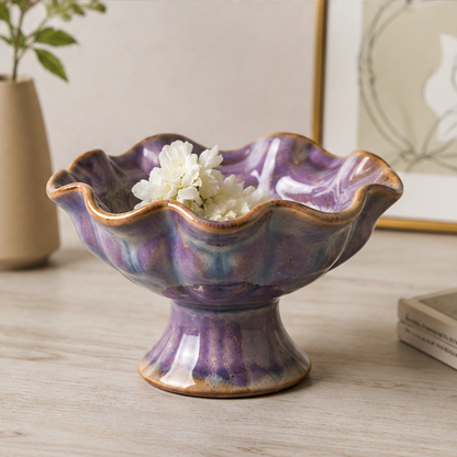 Scalloped Ceramic Pedestal Bowl