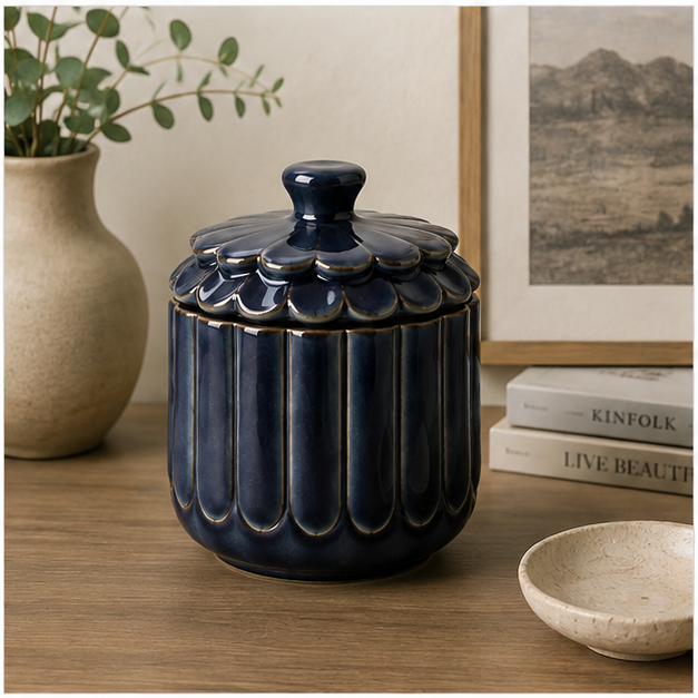 Navy Floral-Lid Ceramic Storage Jar