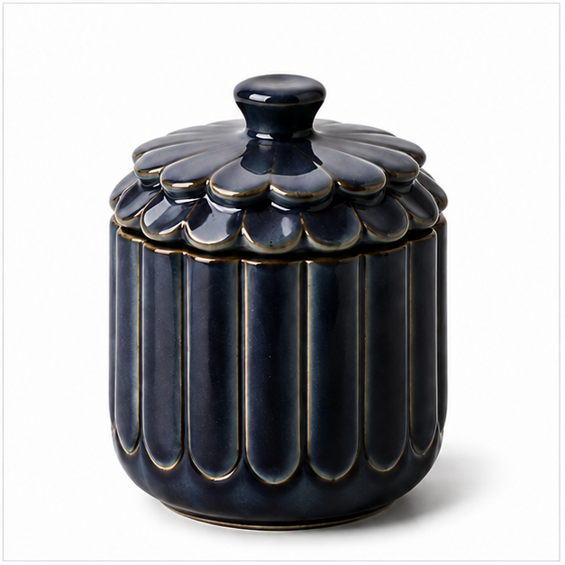 Navy Floral-Lid Ceramic Storage Jar