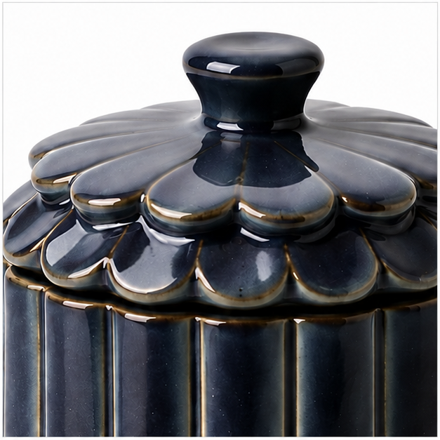 Navy Floral-Lid Ceramic Storage Jar