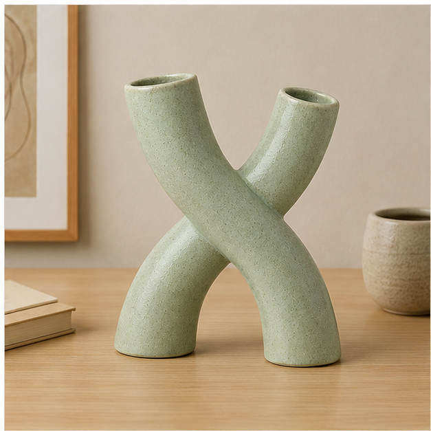 Sage Green Double-Stem Cross Vase