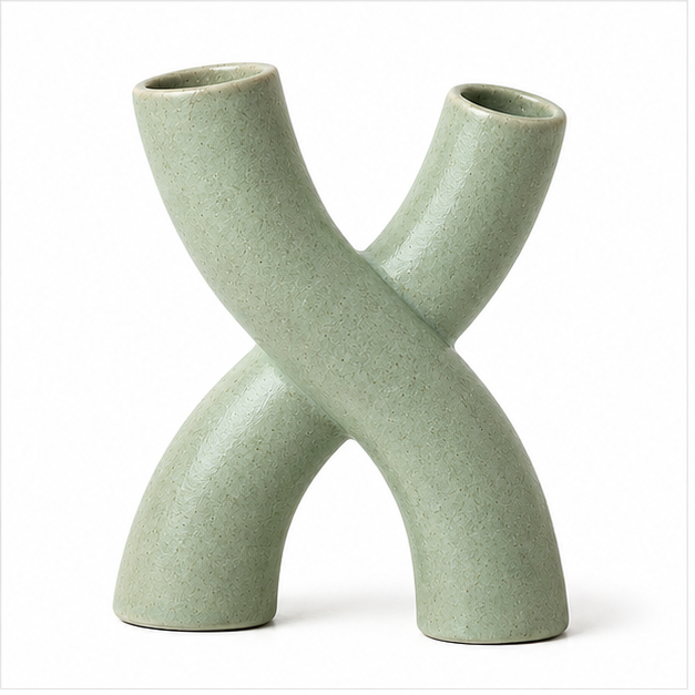 Sage Green Double-Stem Cross Vase
