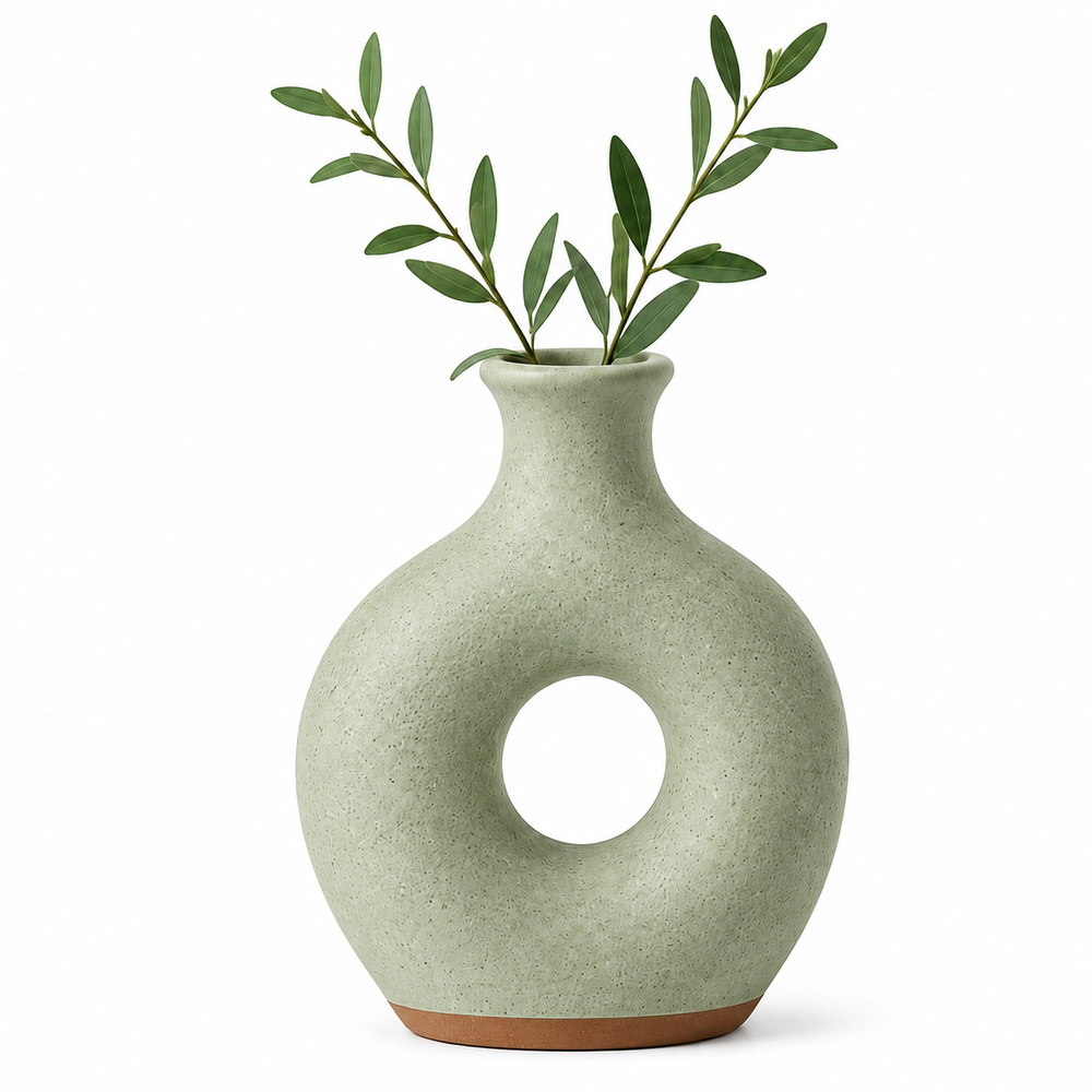 Sage Green Donut Vase with Terracotta Base