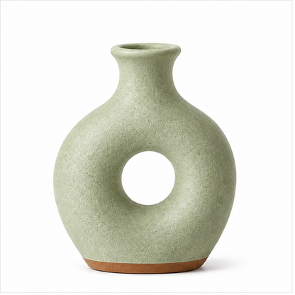 Sage Green Donut Vase with Terracotta Base