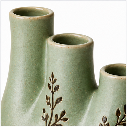 Sage Green Triple-Stem Botanical Vase