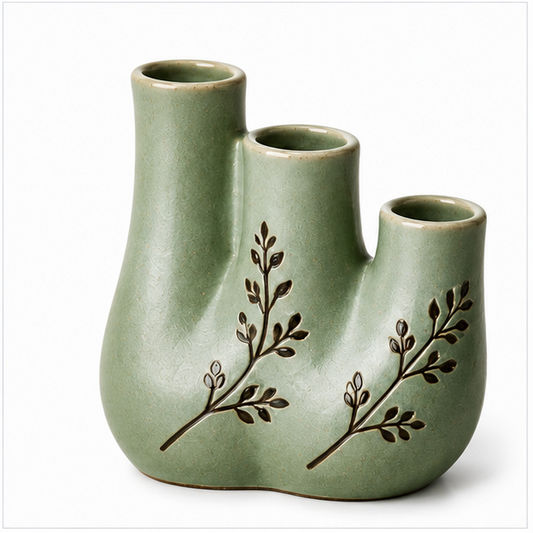 Sage Green Triple-Stem Botanical Vase