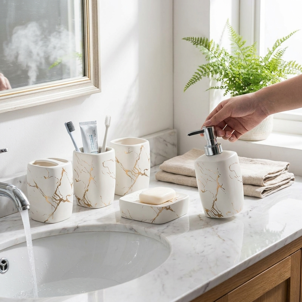 Stone Bathroom Accessory Cup Set