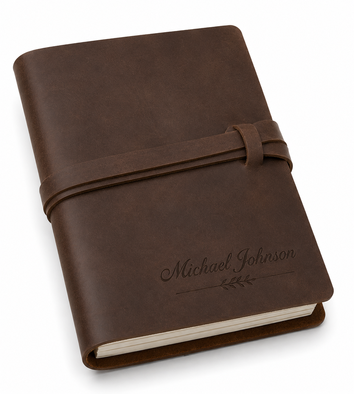Personalized PU Leather Journal Notebook – Custom Name Engraved Travel Diary with Strap Closure