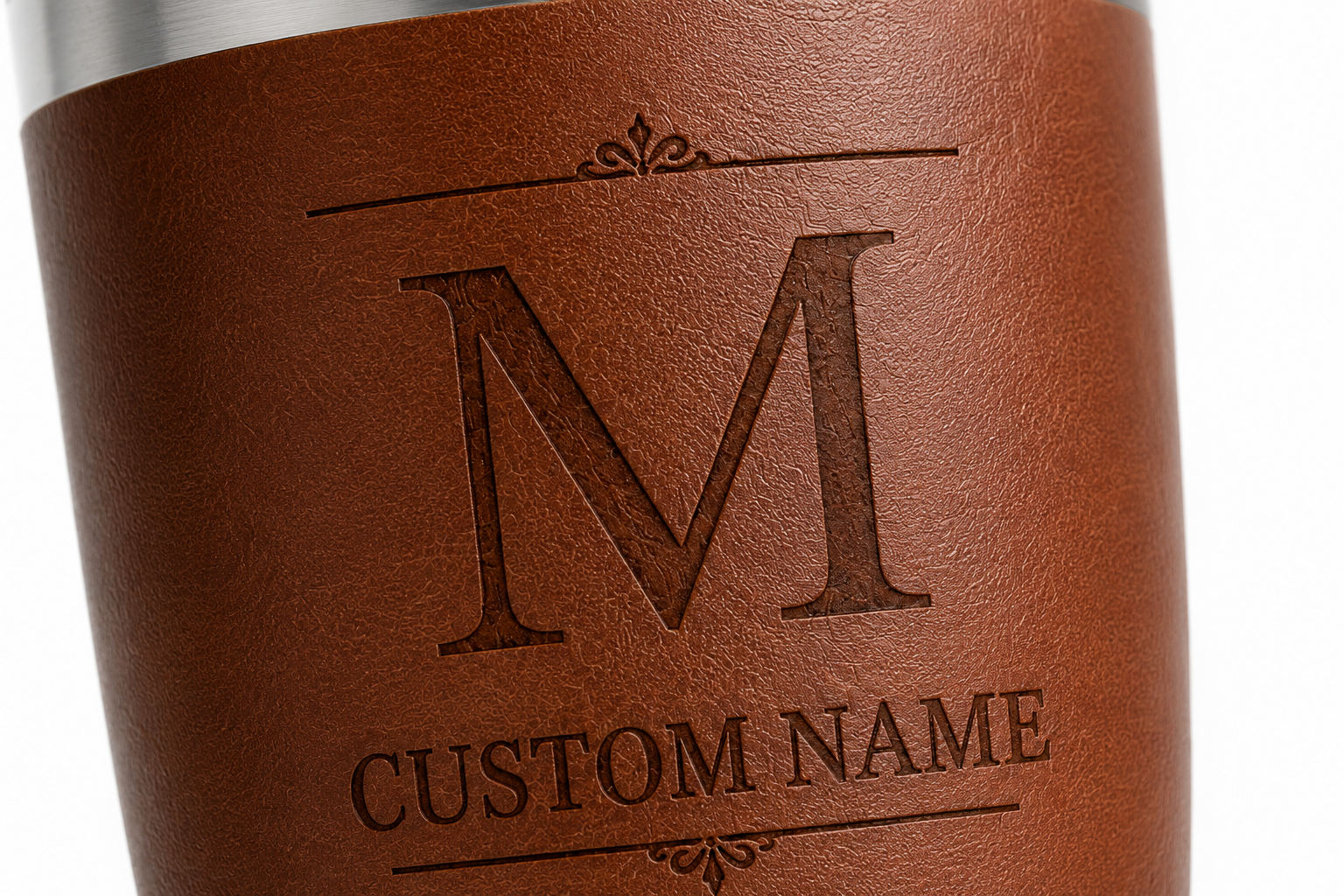 Personalized Engraved Leather Travel Tumbler – Custom Monogram Stainless Steel Insulated Coffee Cup - Image 2