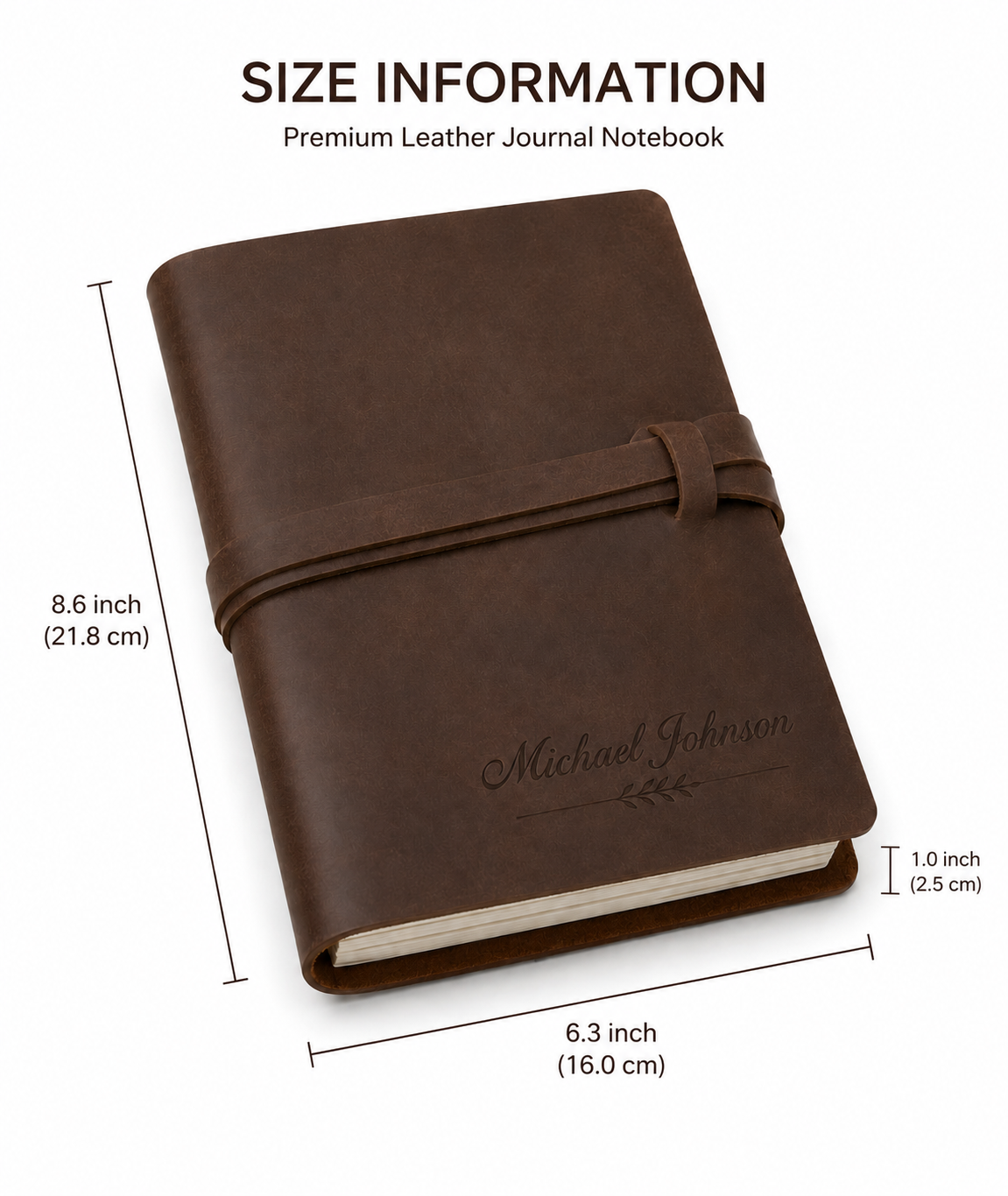 Personalized PU Leather Journal Notebook – Custom Name Engraved Travel Diary with Strap Closure - Image 4