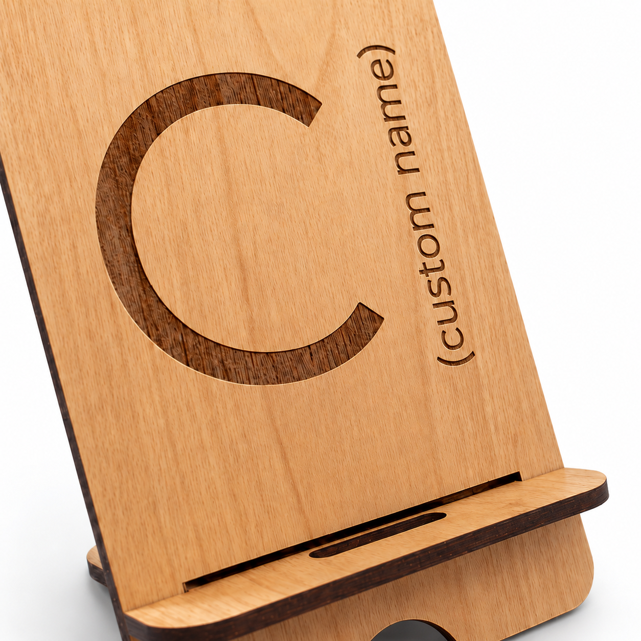 Personalized Wooden Phone Stand – Custom Engraved Desk Phone Holder with Monogram Name - Image 2