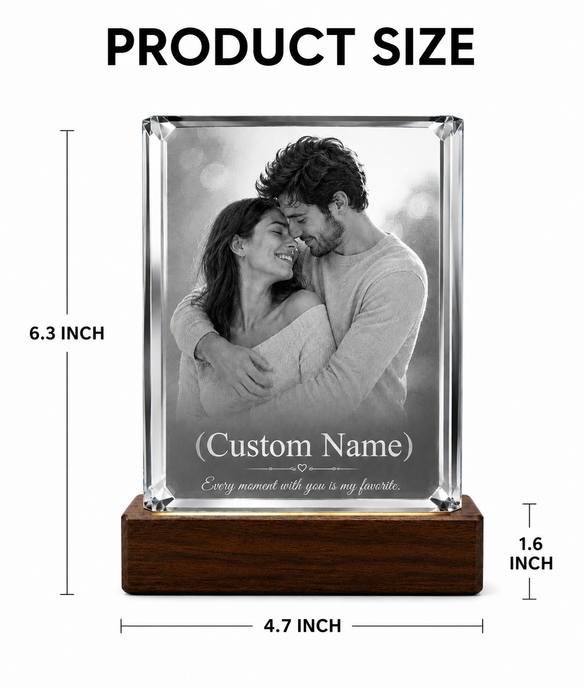 Personalized Crystal Photo Plaque with Wooden LED Base – Custom Engraved Glass Keepsake Gift - Image 4