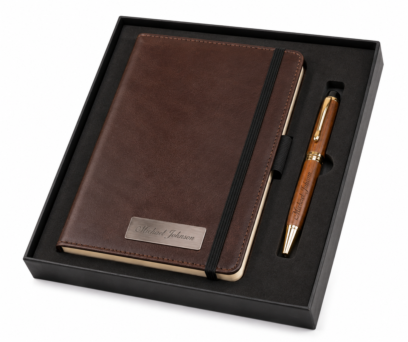 Personalized Leather Journal & Pen Gift Set – Custom Engraved Executive Notebook Gift Box