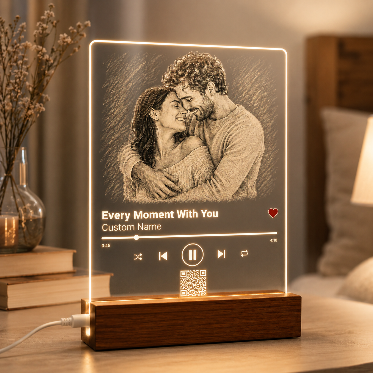 Personalized Acrylic Music Plaque LED Night Light – Custom Photo Song QR Code Lamp - Image 2