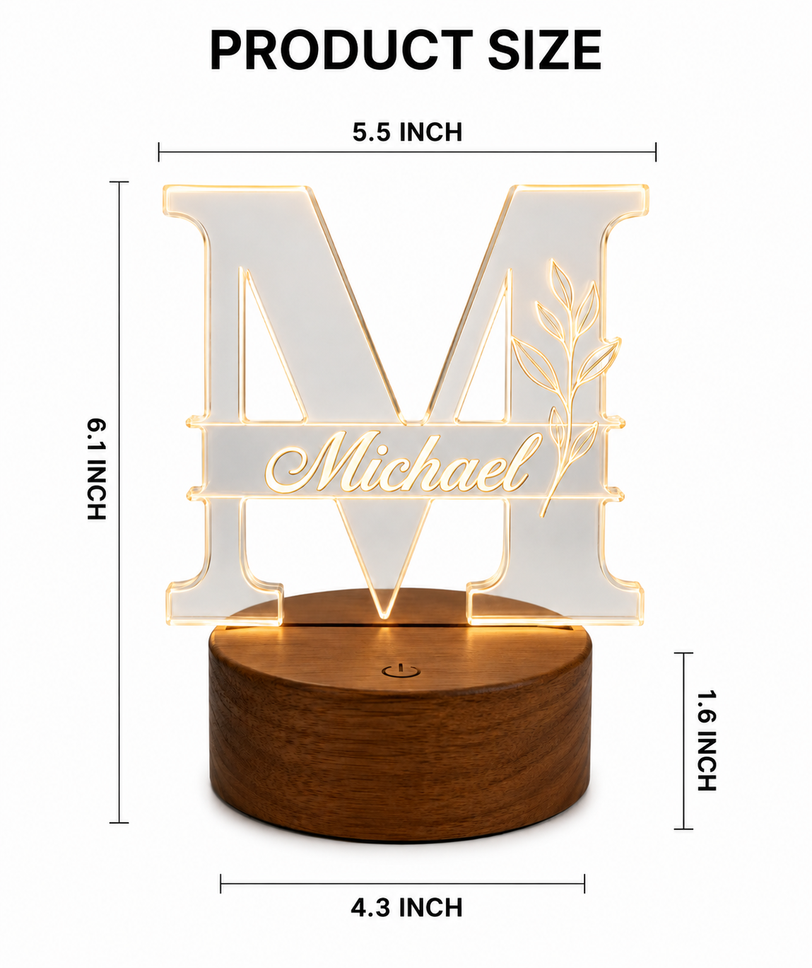 Personalized Acrylic Initial LED Night Light – Custom Monogram Name Lamp with Wooden Base - Image 4