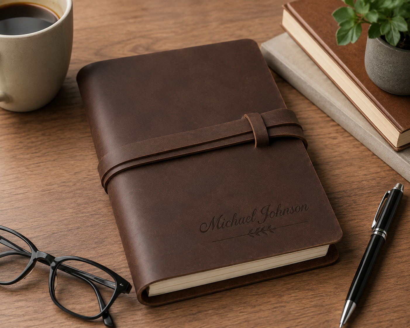 Personalized PU Leather Journal Notebook – Custom Name Engraved Travel Diary with Strap Closure - Image 3