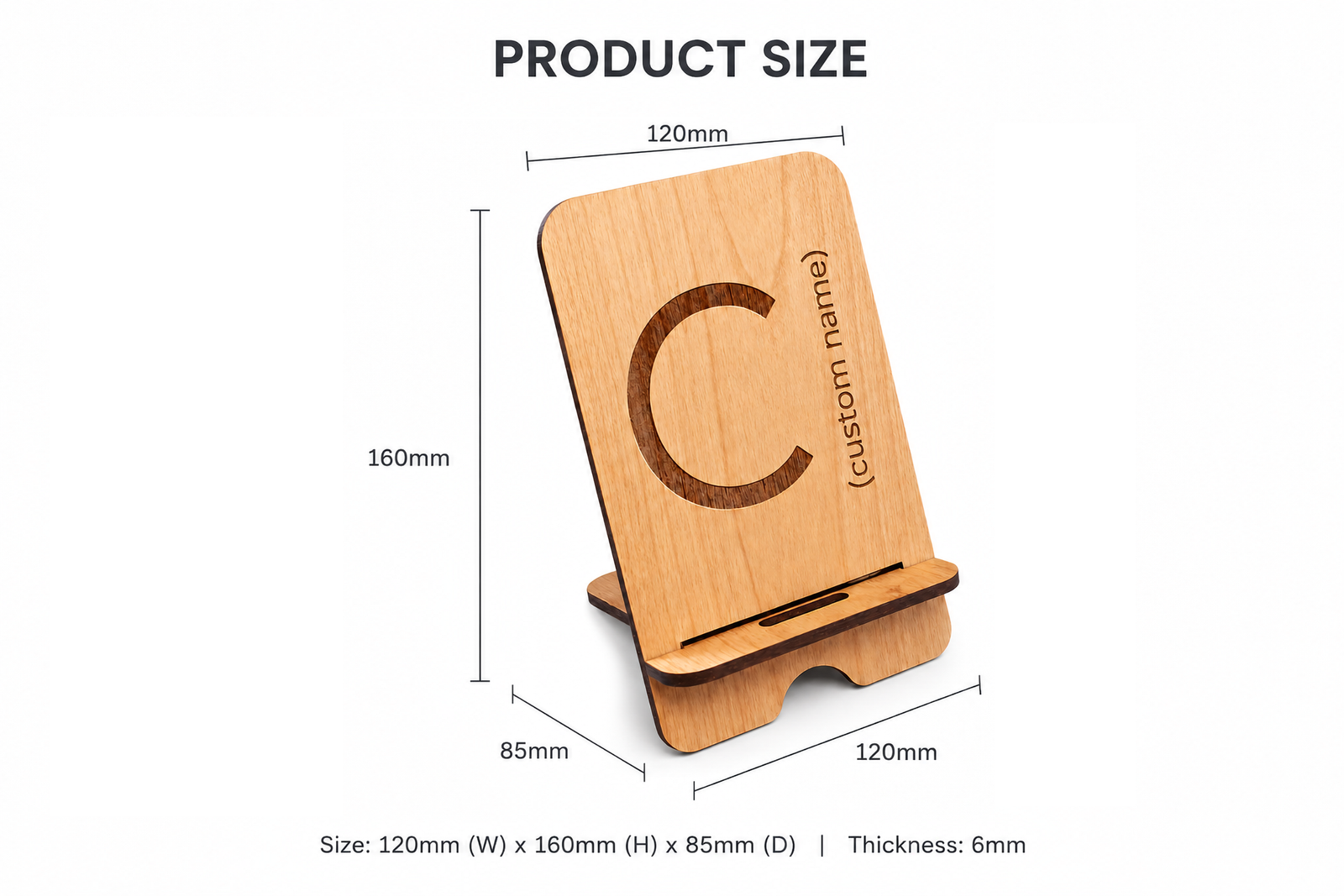 Personalized Wooden Phone Stand – Custom Engraved Desk Phone Holder with Monogram Name - Image 4